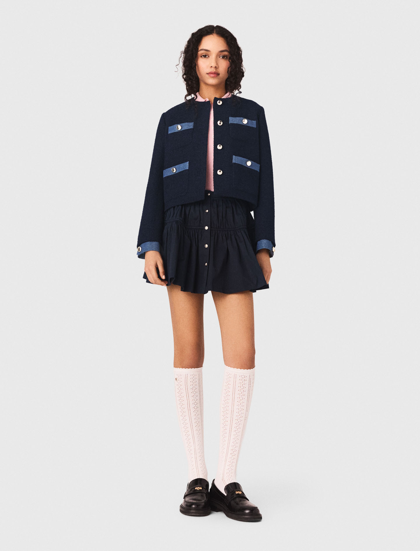 Tweed jacket with denim trim - Navy