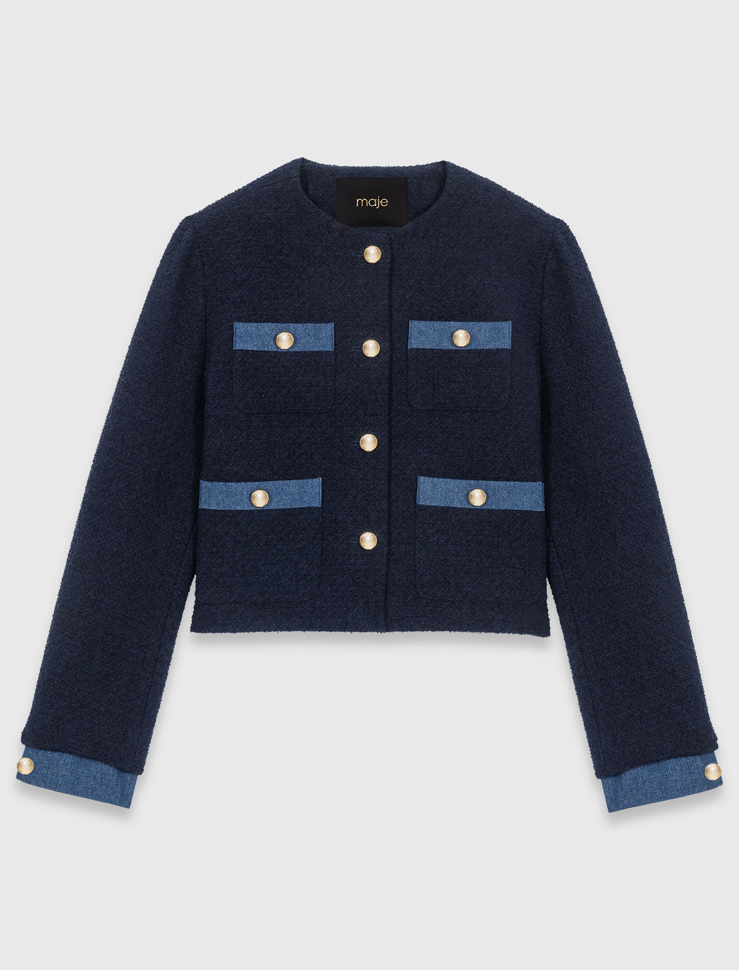 Tweed jacket with denim trim - Navy