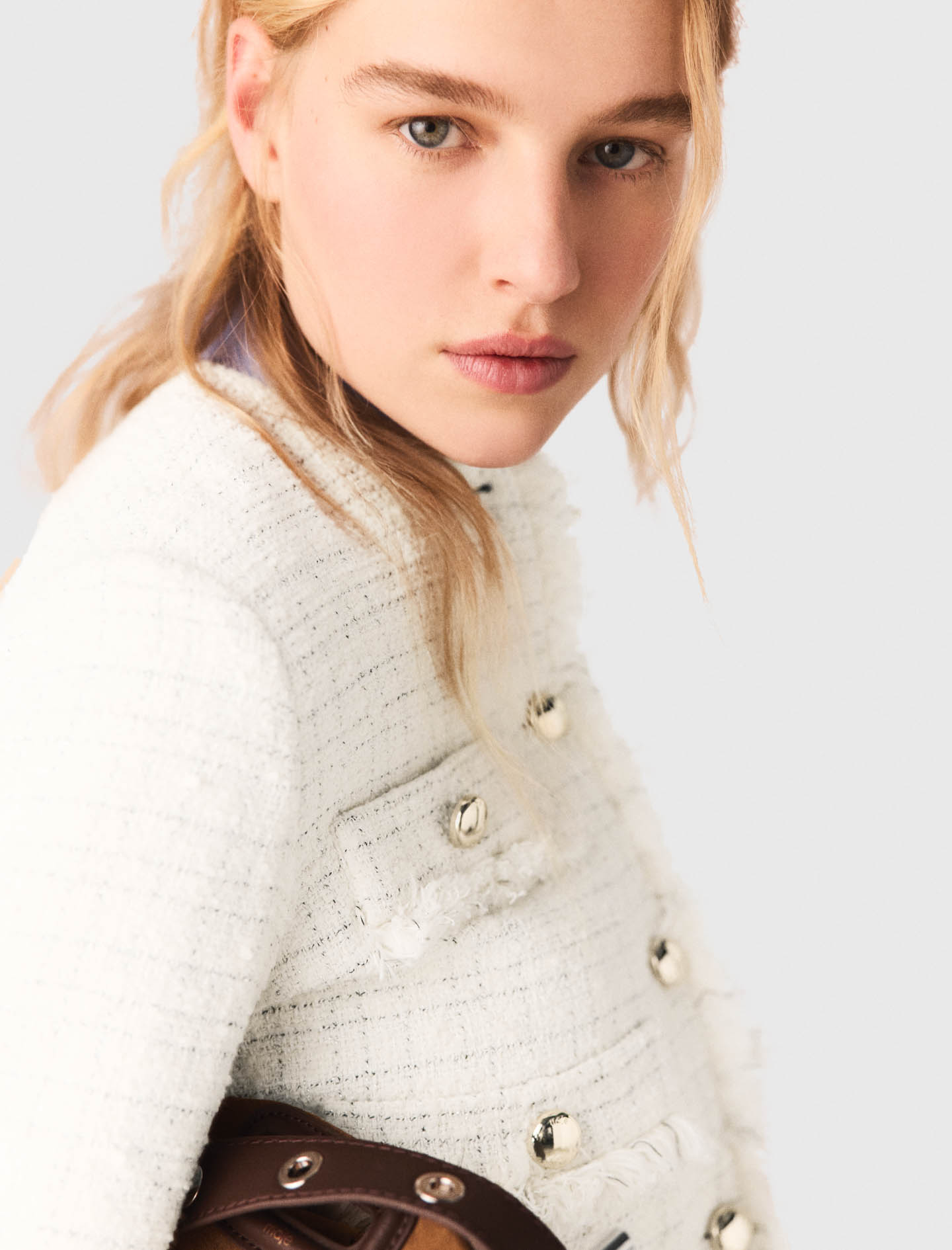 Cropped tweed jacket - Ecru
