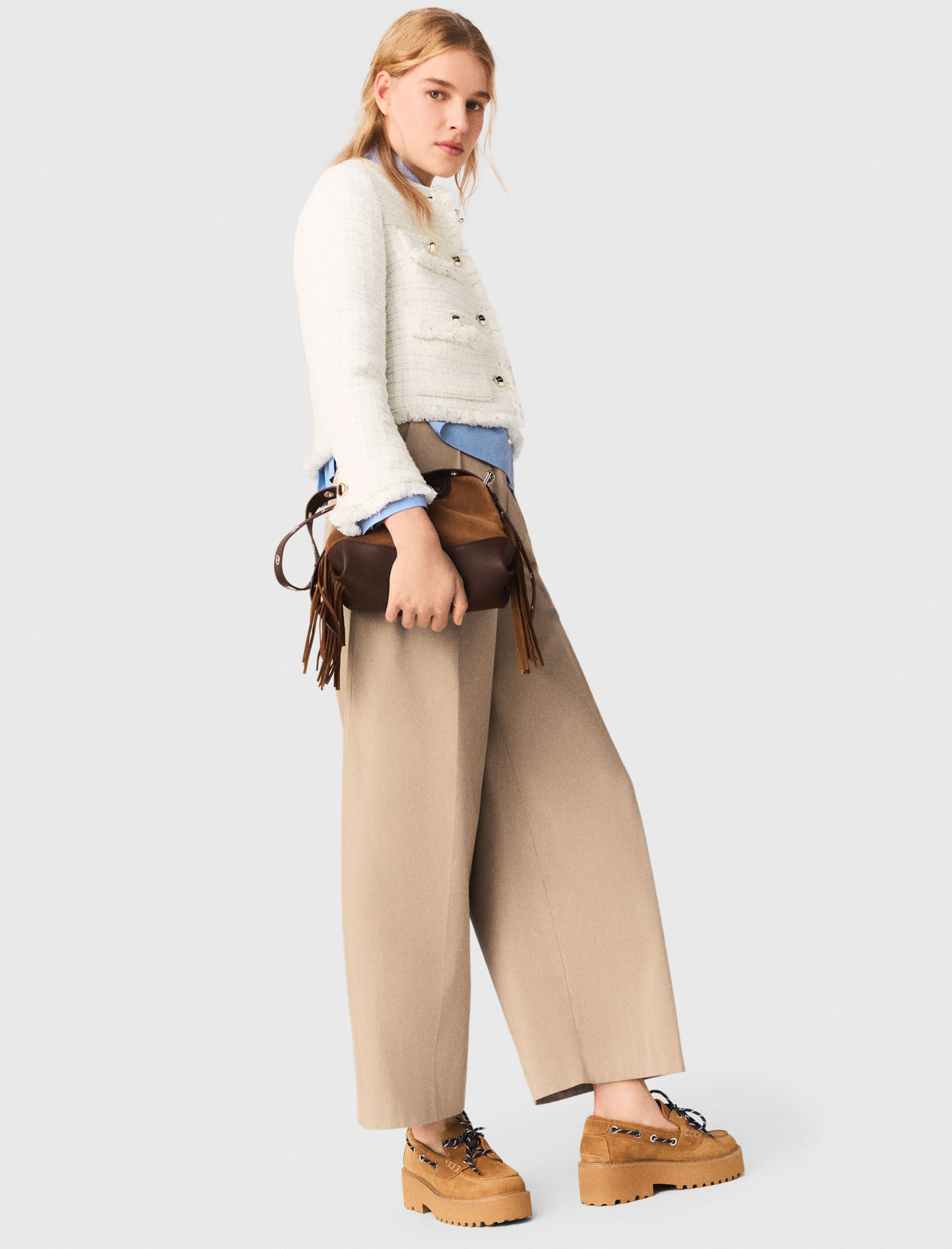 Cropped tweed jacket - Ecru