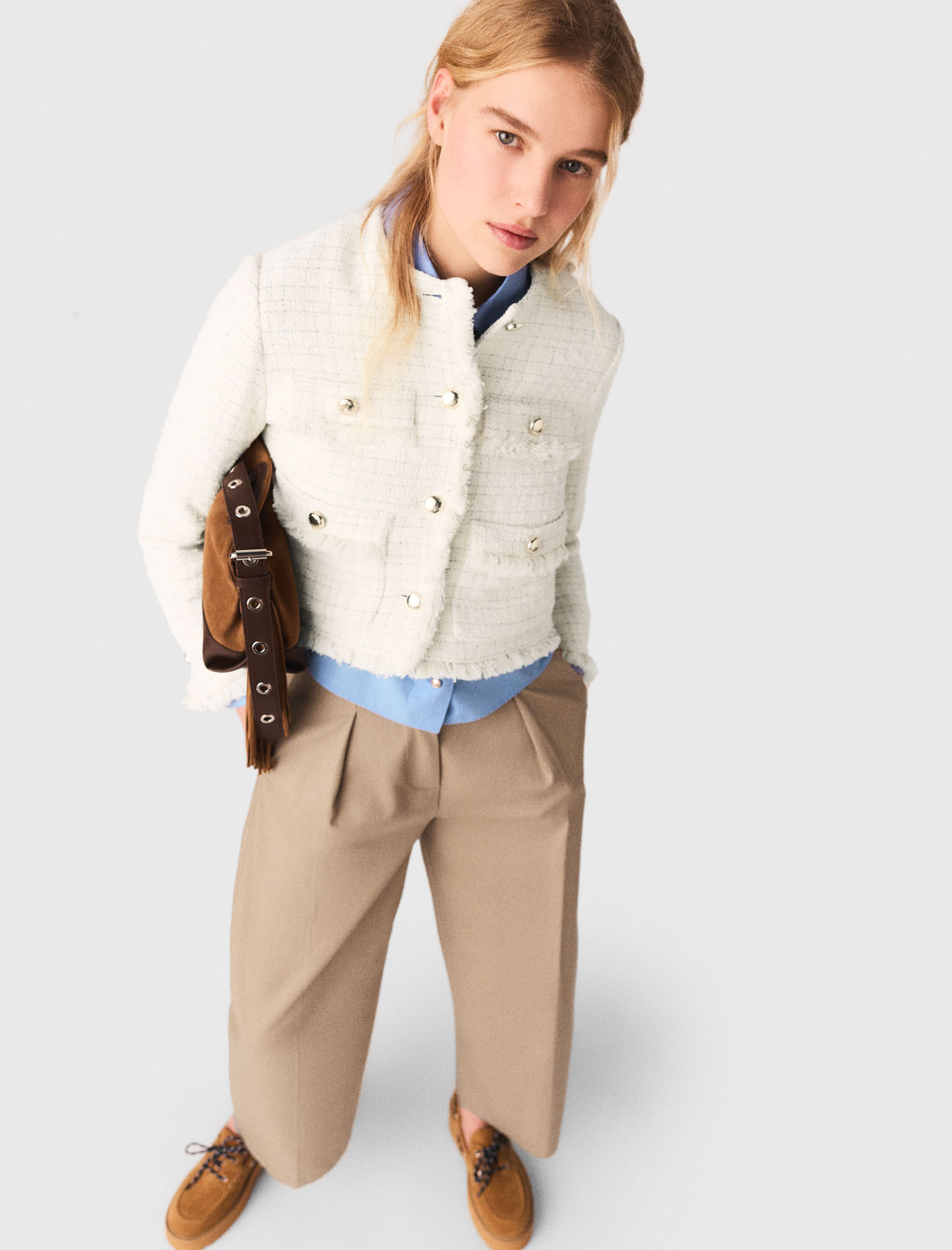 Cropped tweed jacket - Ecru