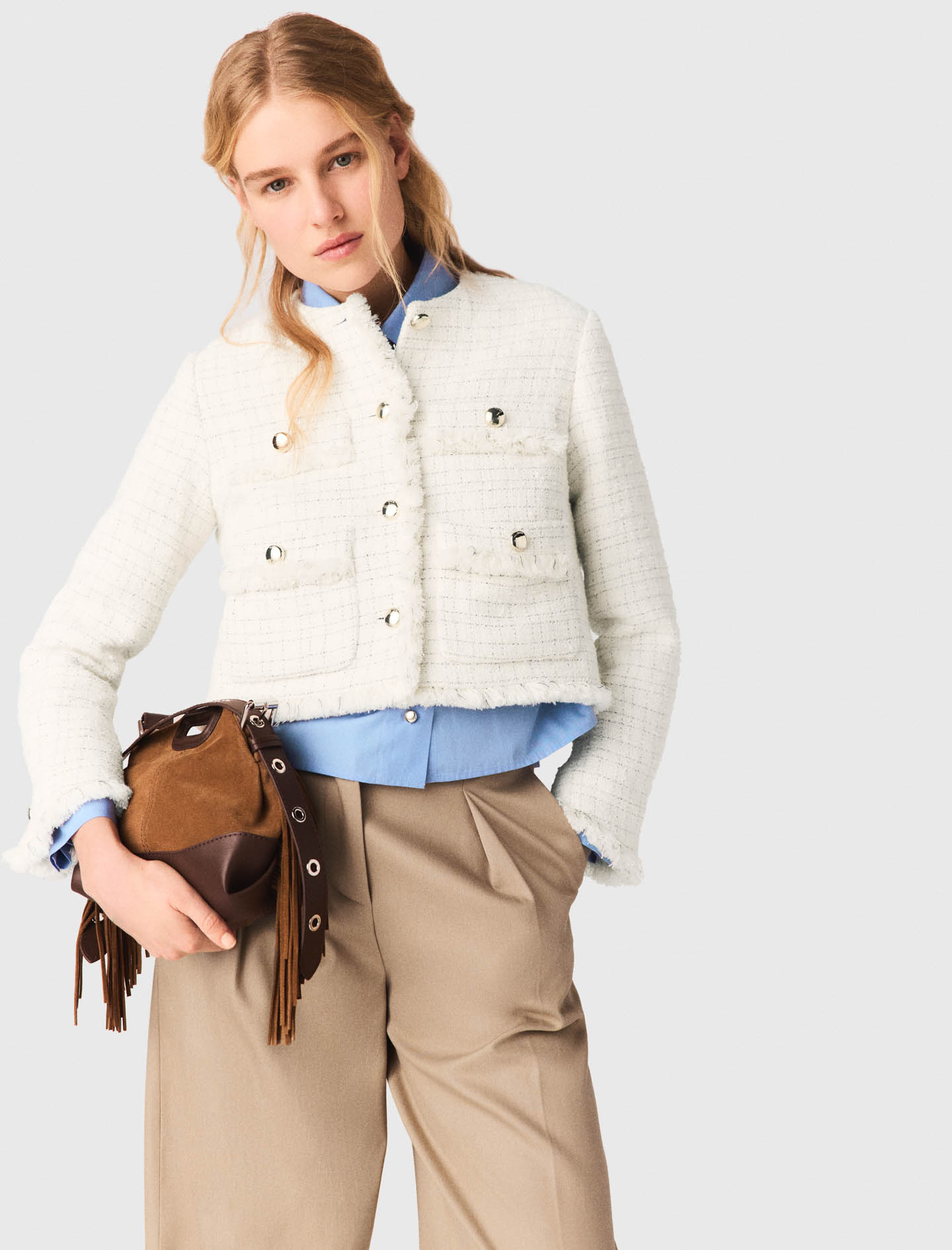 Cropped tweed jacket Ecru | Maje