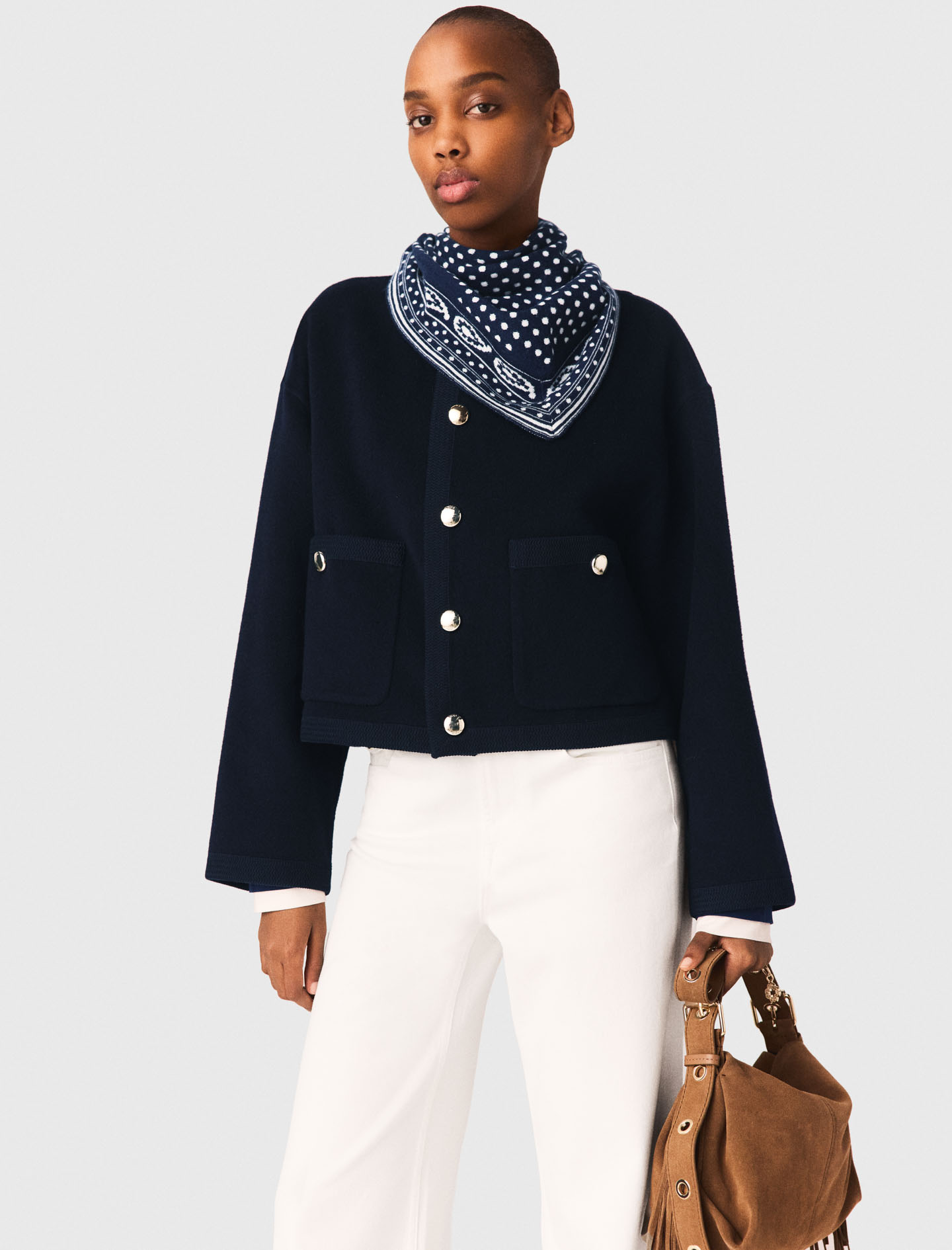 Double faced jacket, braided trim - Navy