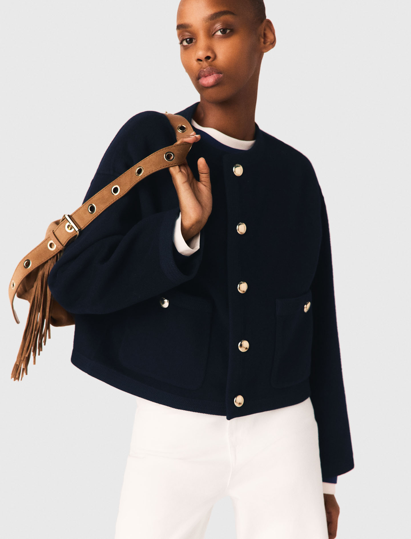 Double faced jacket, braided trim - Navy