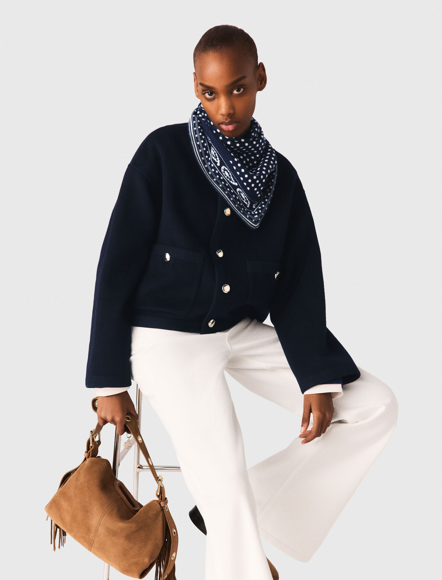 Double faced jacket, braided trim - Navy