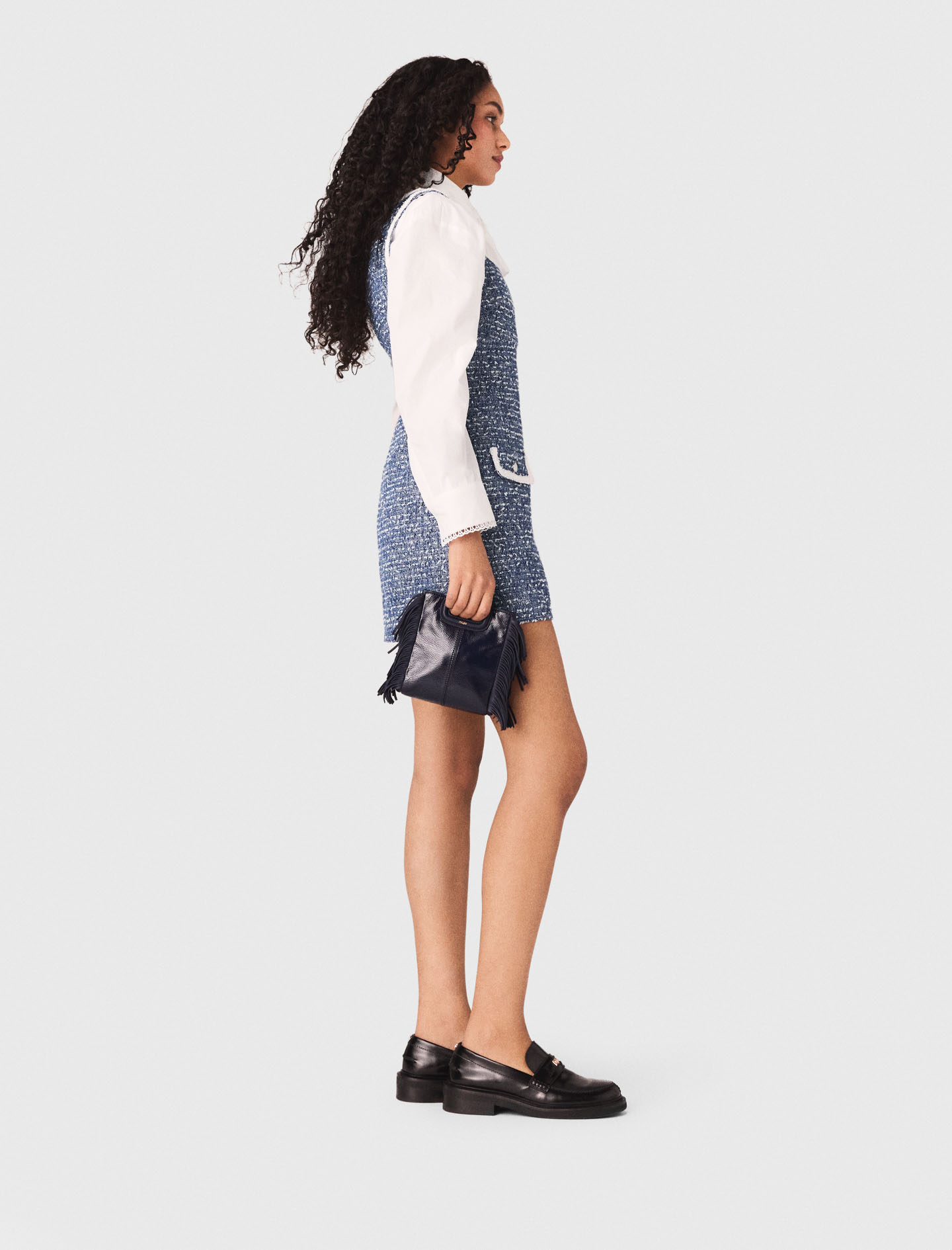 Short cotton tweed dress - Blue