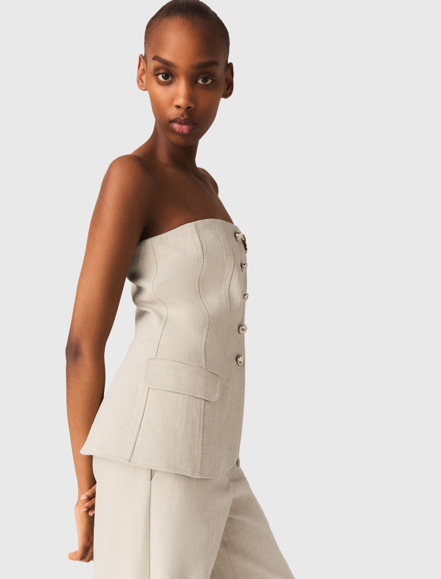 Tailored bustier top - Beige