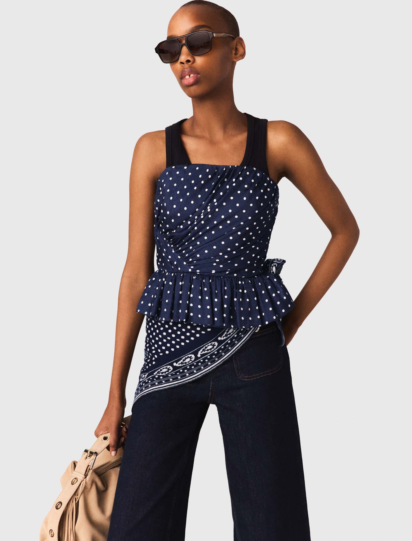 Patterned bustier top - Navy