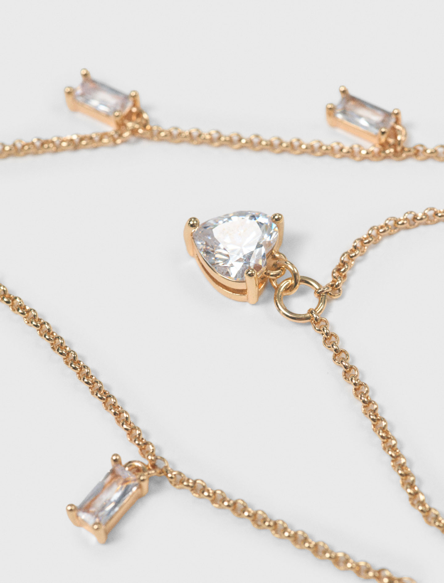 Double rhinestone charm necklace - Gold