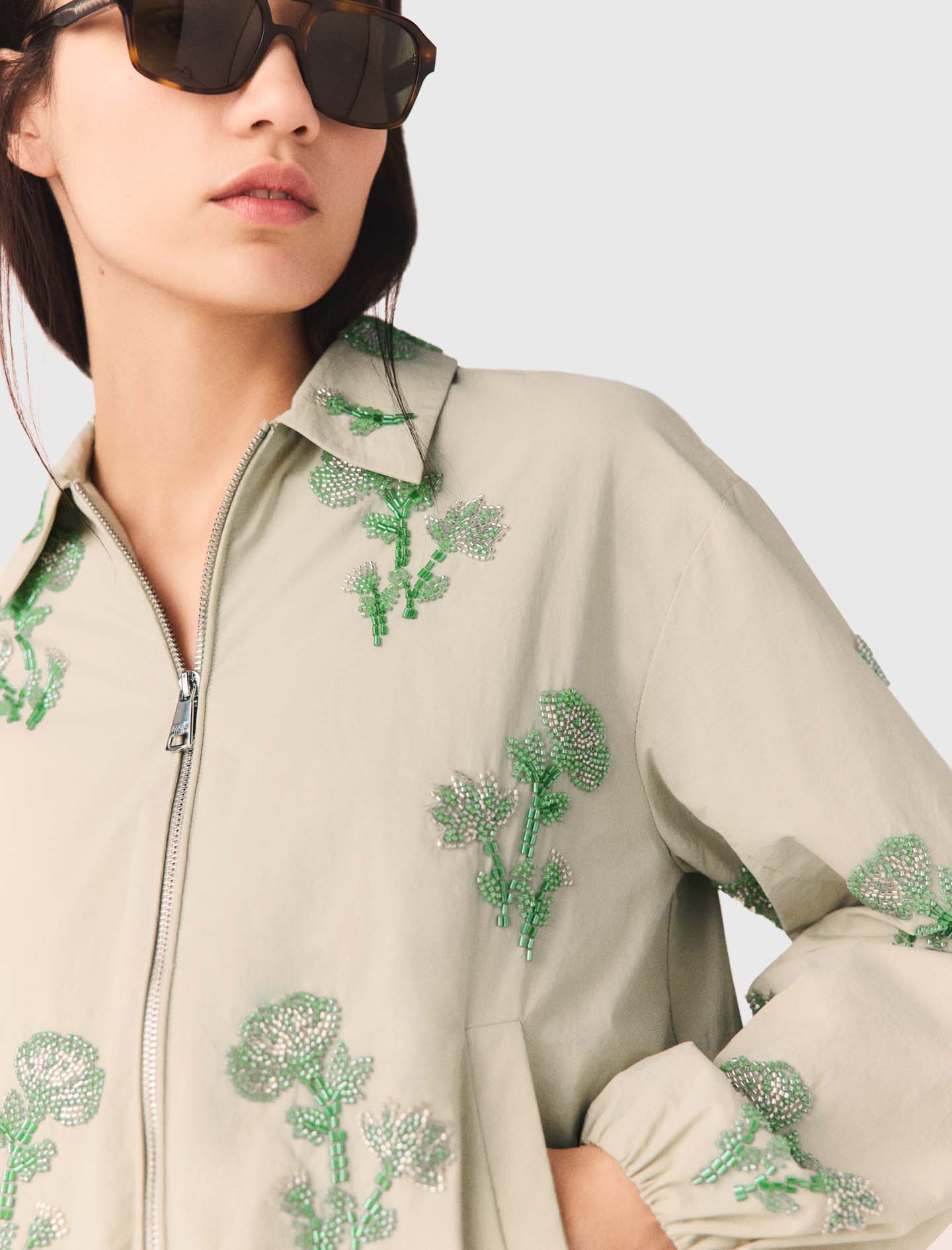 Embroidered technical bomber jacket - Beige