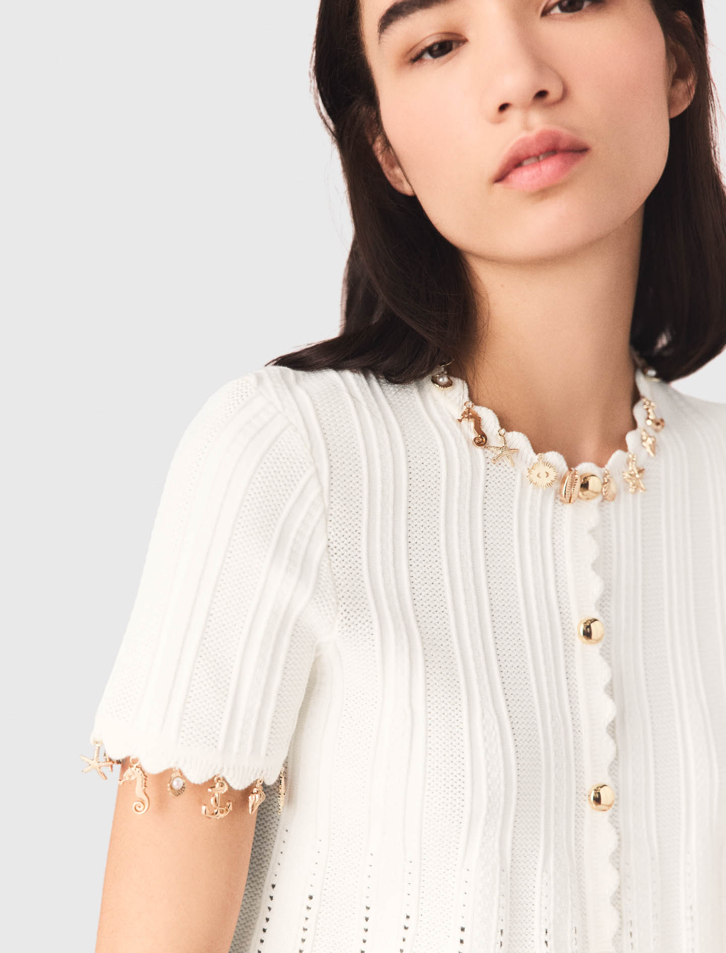 Gold jewellery cardigan - White