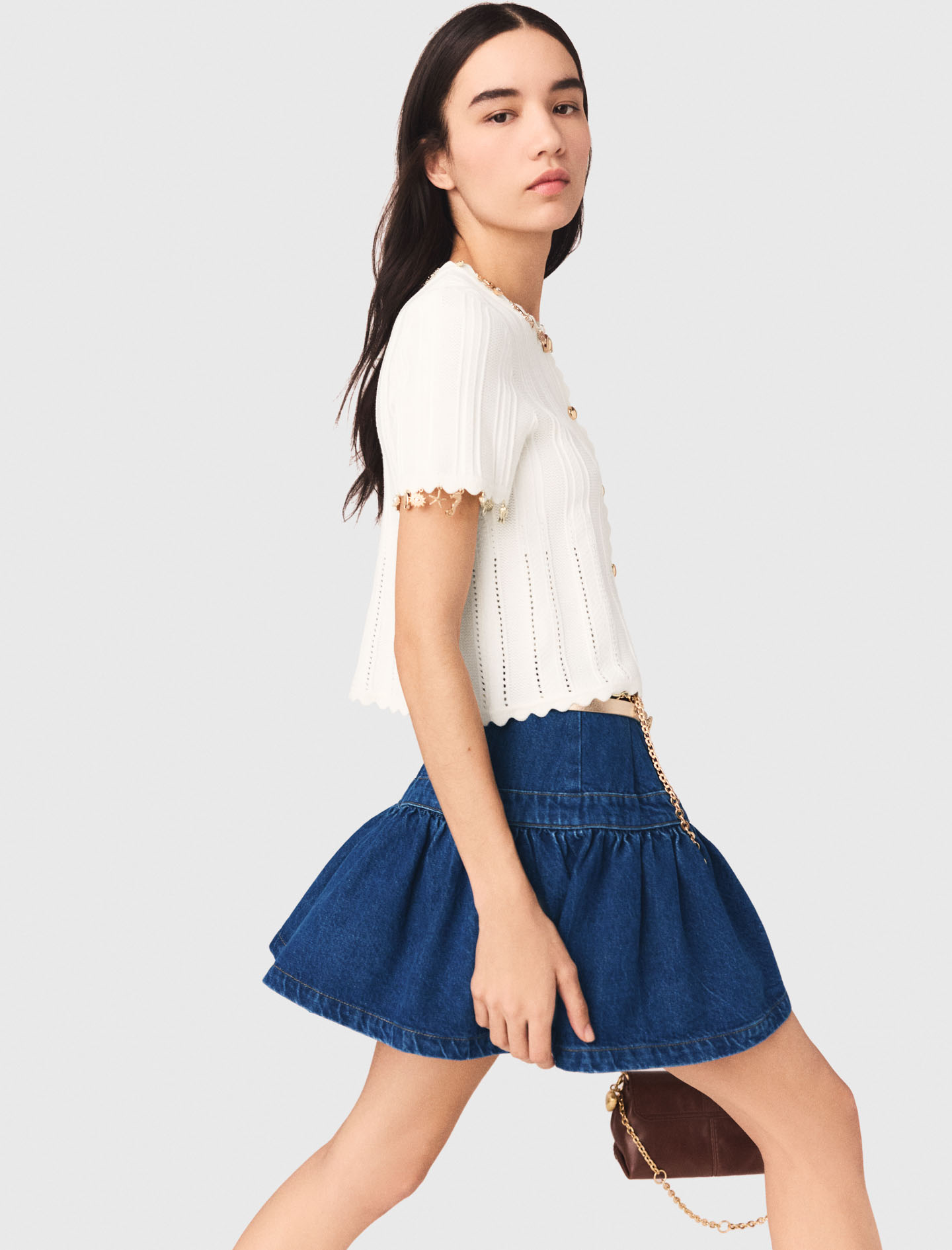 Gold jewellery cardigan - White