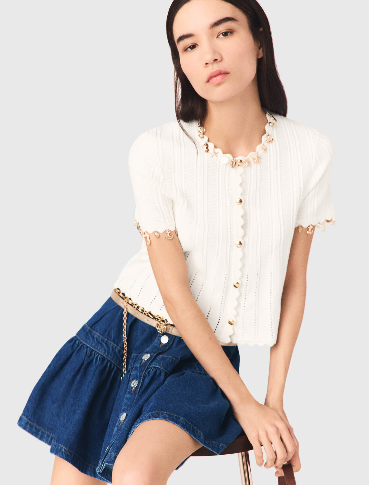 Gold jewellery cardigan - White