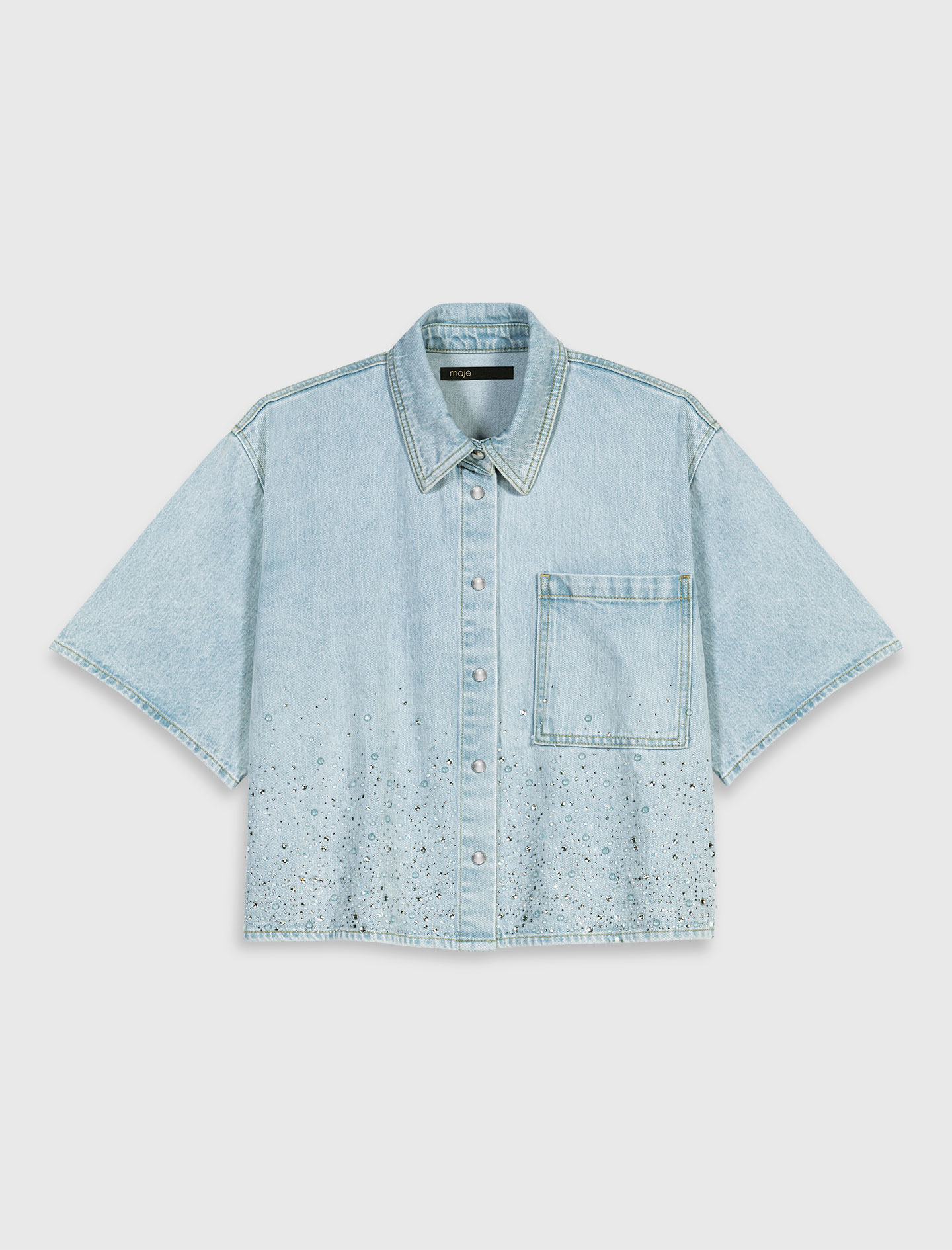 Cropped rhinestone denim shirt - Blue