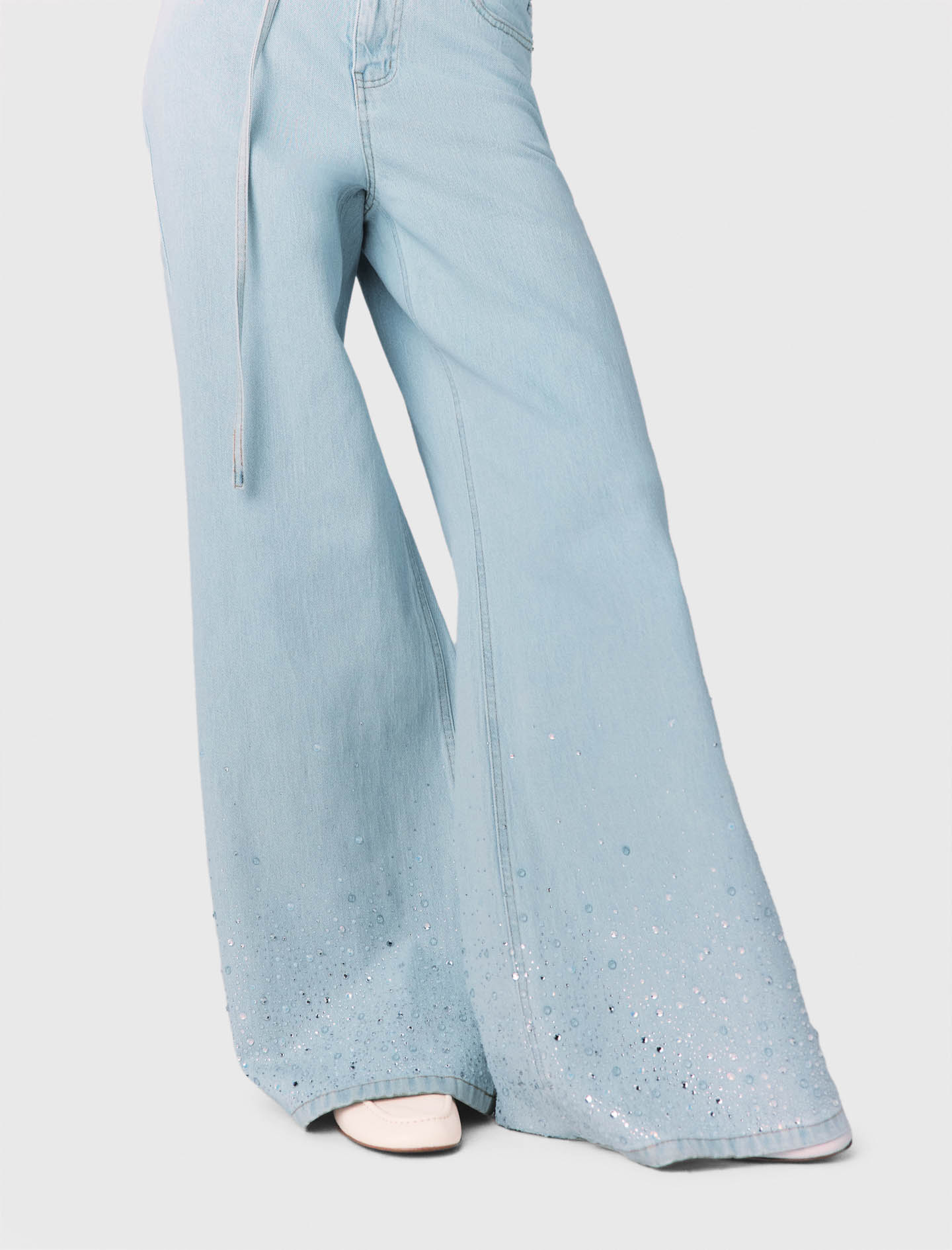 Wide leg rhinestone jeans - Blue
