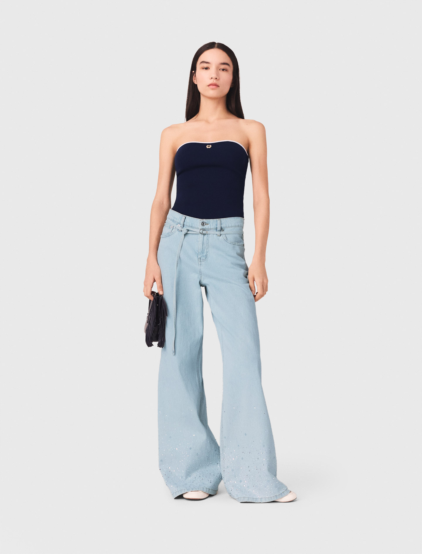 Wide leg rhinestone jeans - Blue