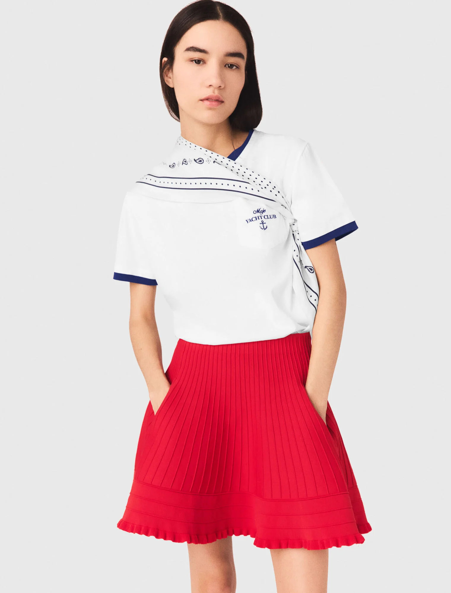 Compact knit short skirt - Red