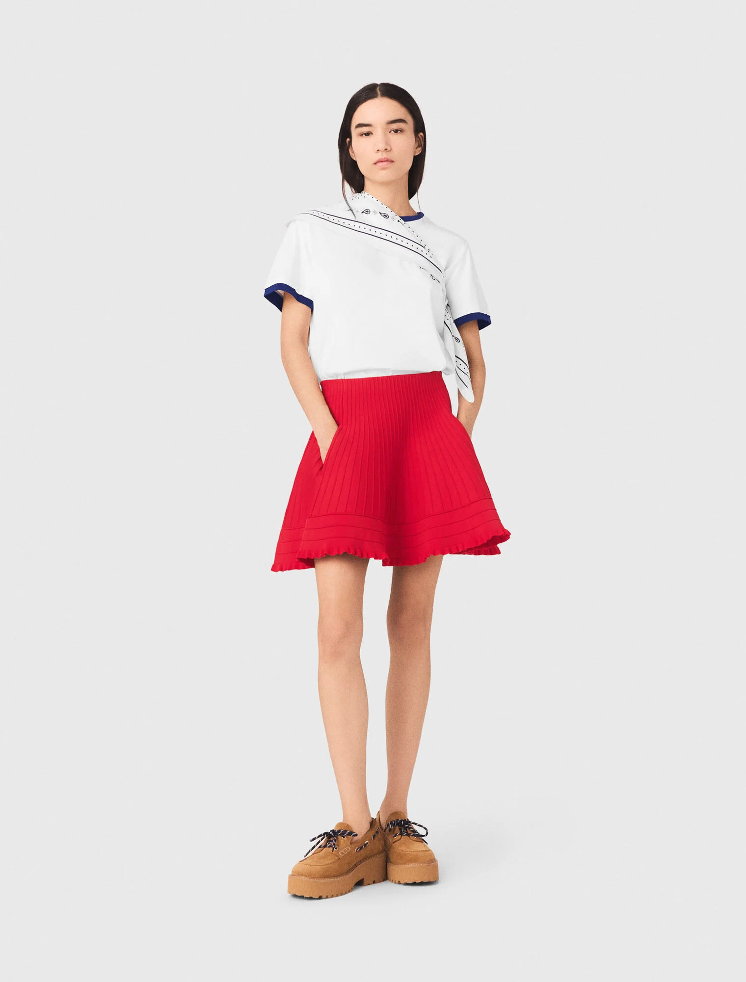 Compact knit short skirt - Red