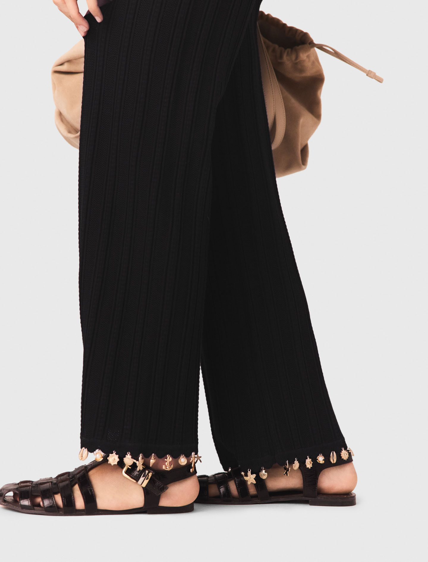 Jewelled knit trousers - Black