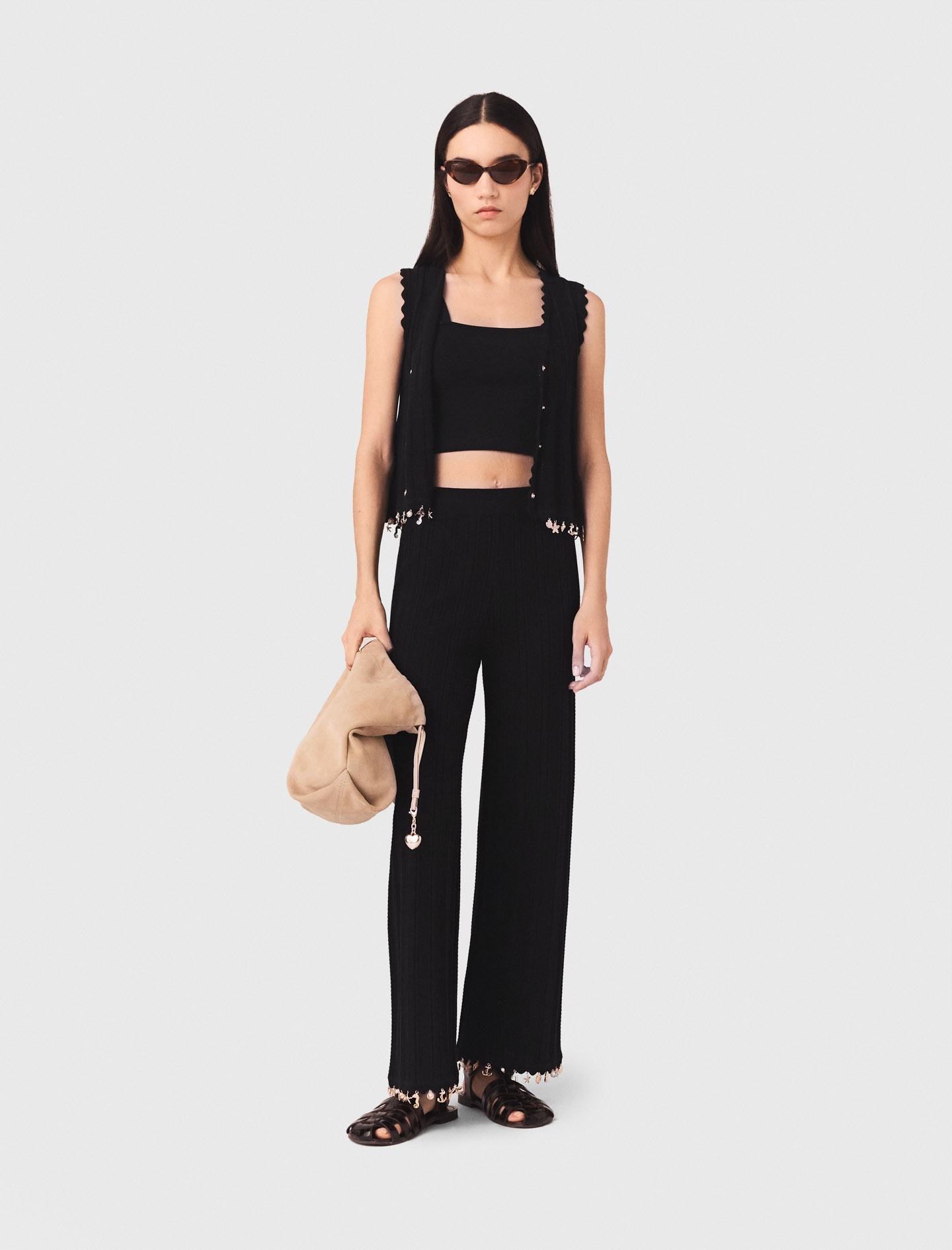 Jewelled knit trousers - Black