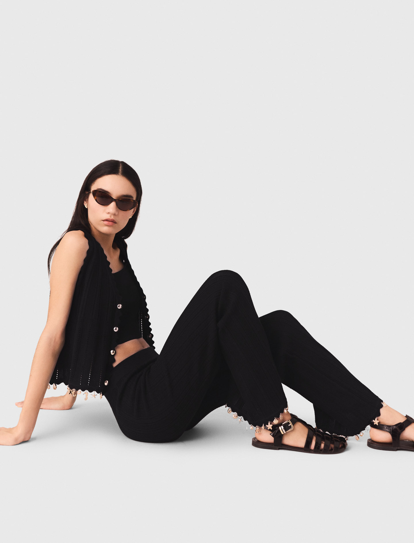 Jewelled knit trousers - Black