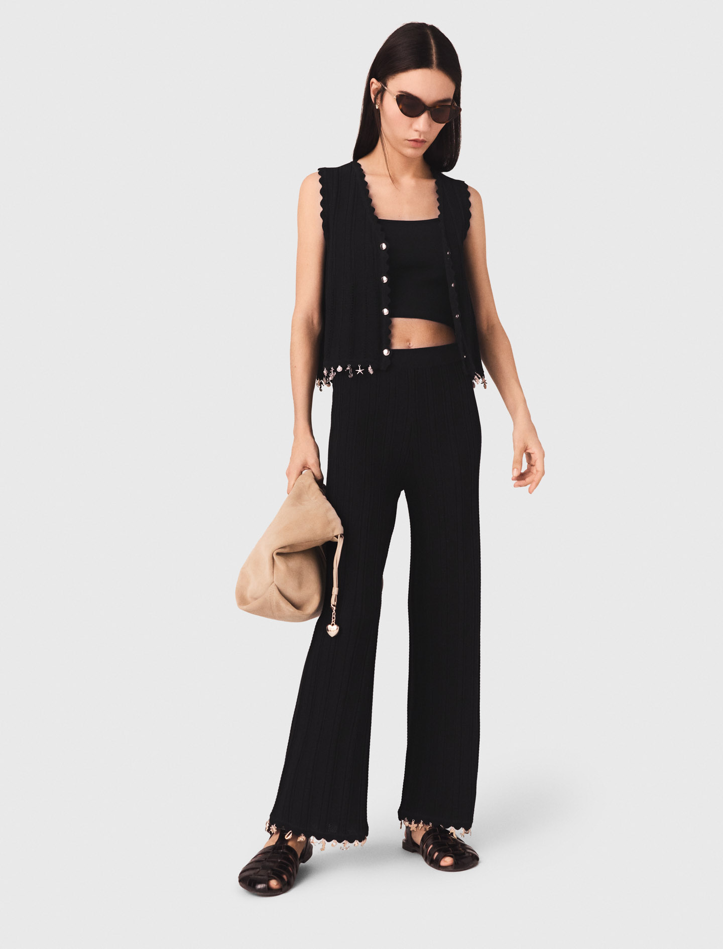 Jewelled knit trousers - Black