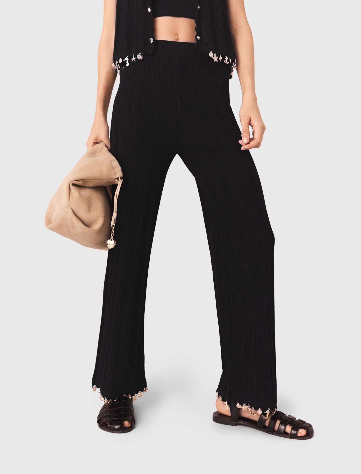 Jewelled knit trousers - Black