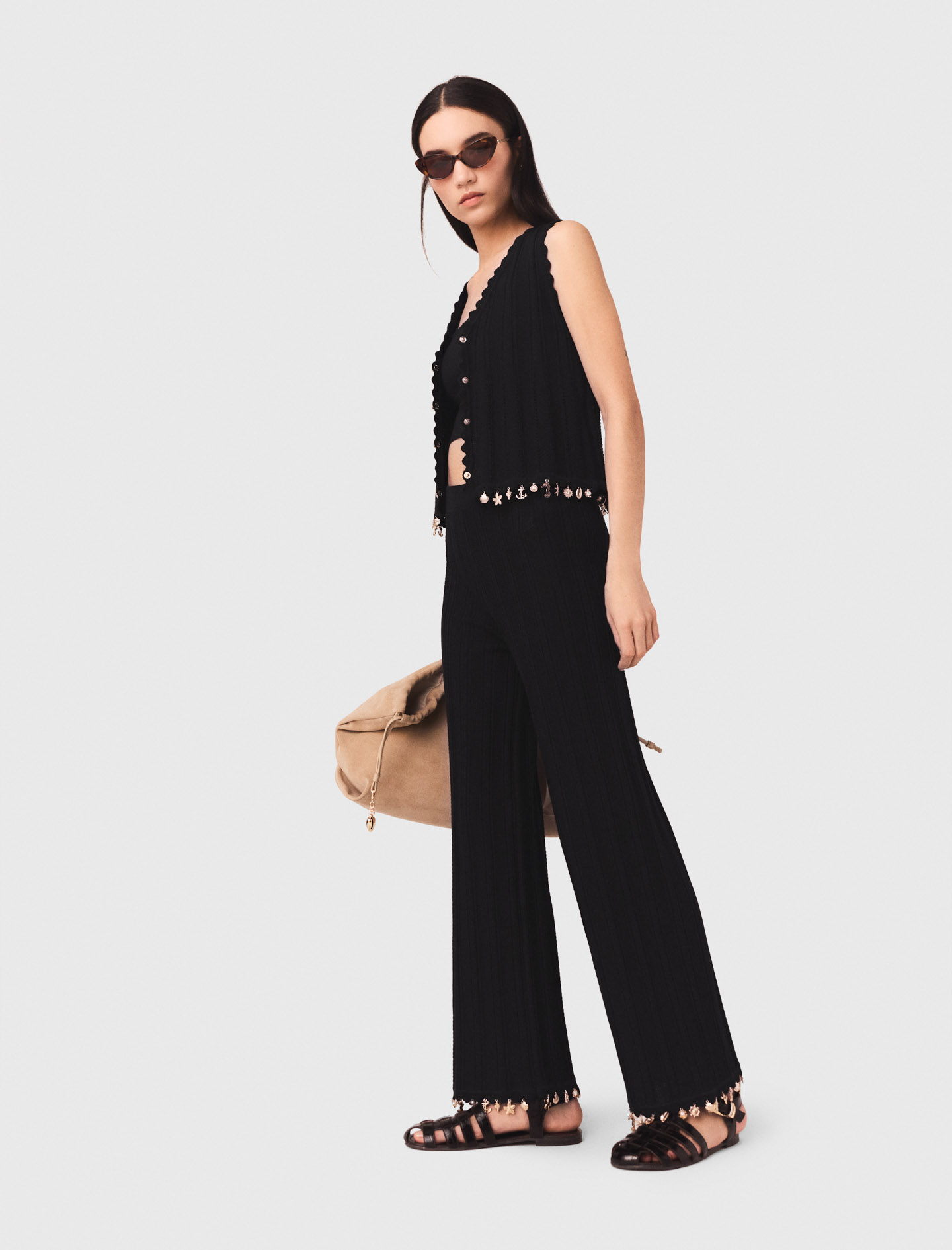 Jewelled knit trousers - Black