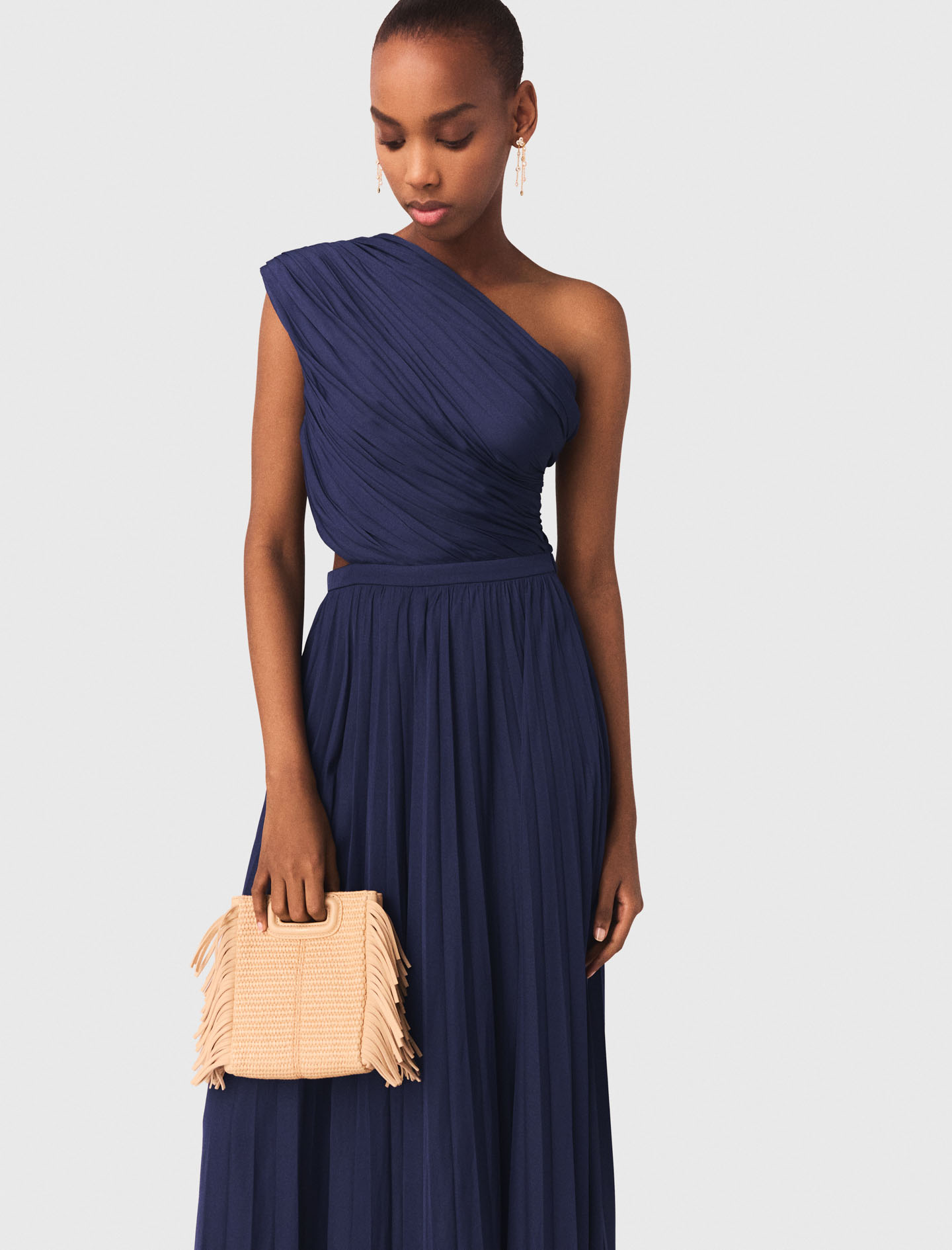 Asymmetrical pleated maxi dress - Navy
