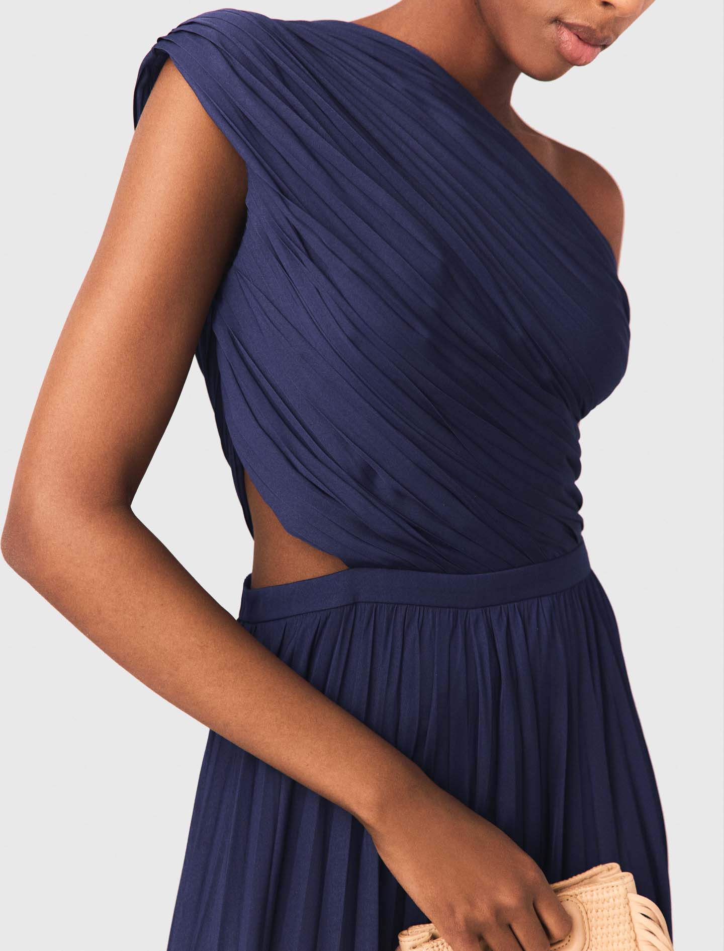 Asymmetrical pleated maxi dress - Navy