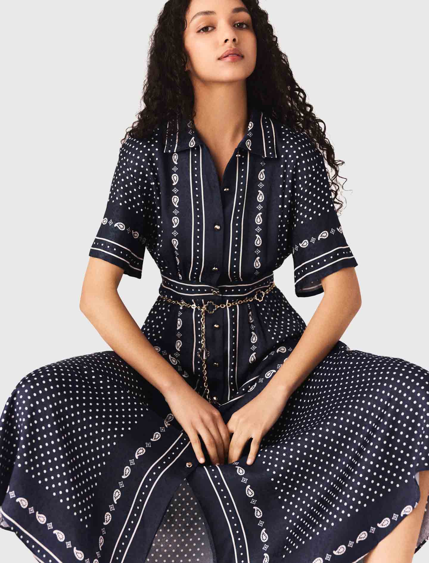 Flowy patterned maxi dress - Navy