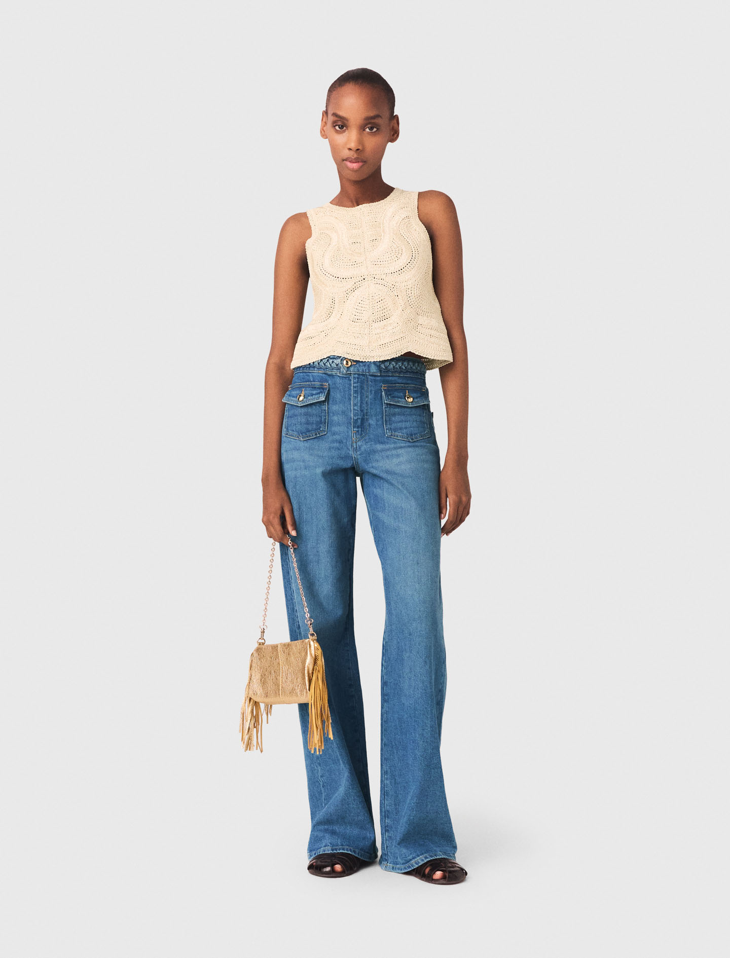 Sleeveless crochet knit top Beige | Maje