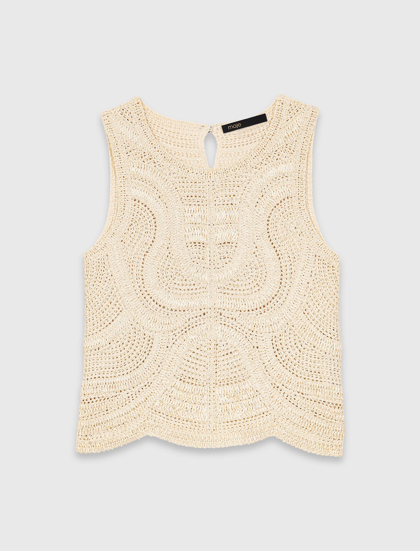 Sleeveless crochet knit top - Beige