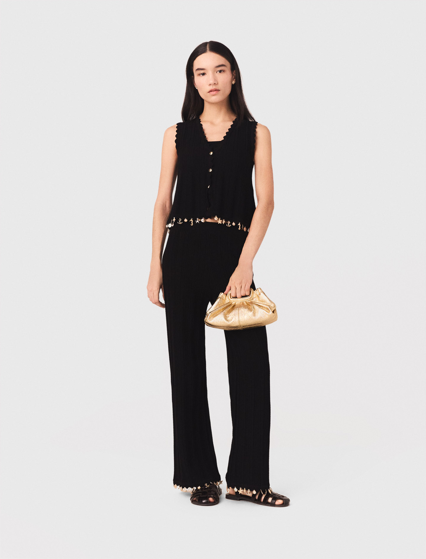 Gold embellished knit cardigan - Black