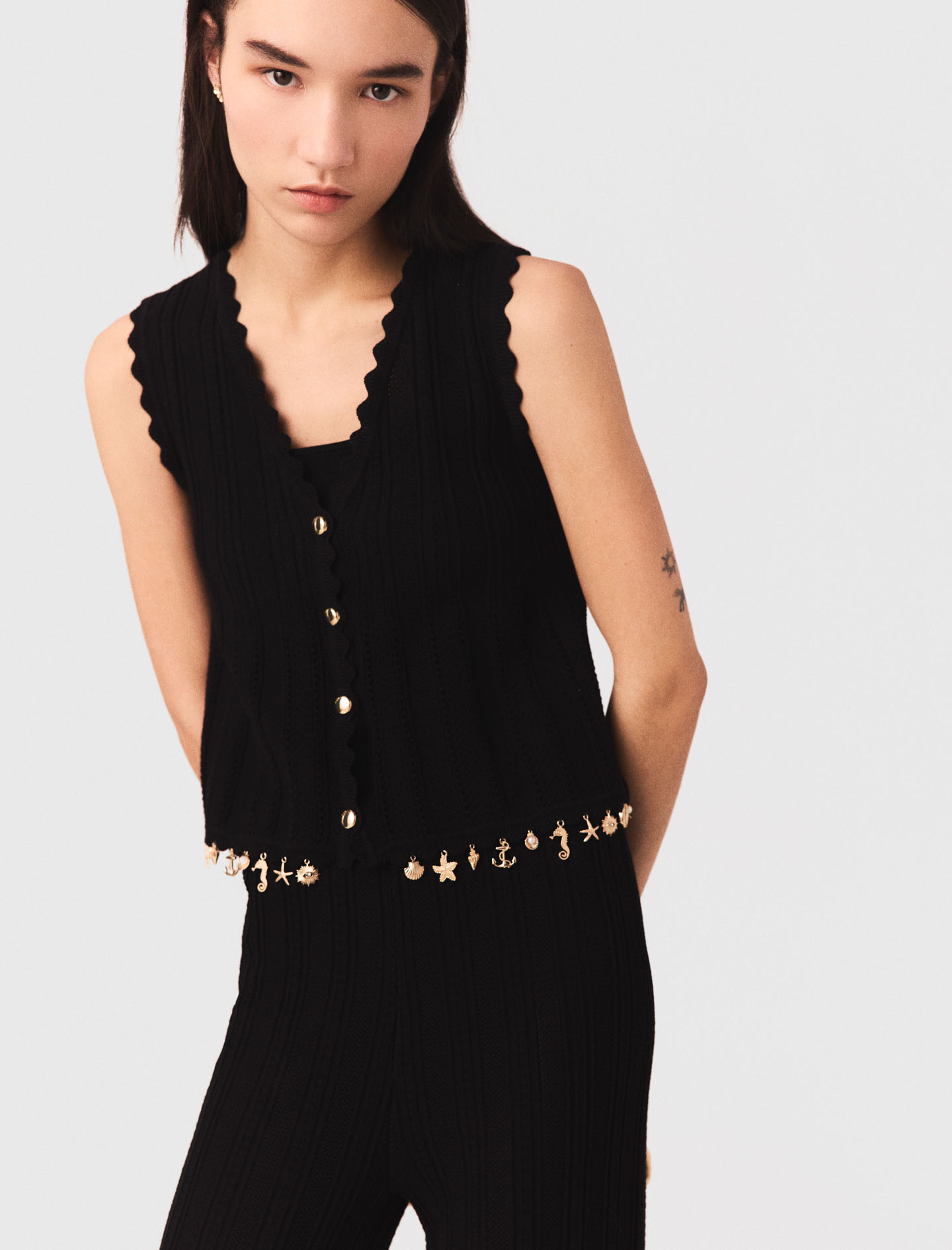 Gold embellished knit cardigan - Black