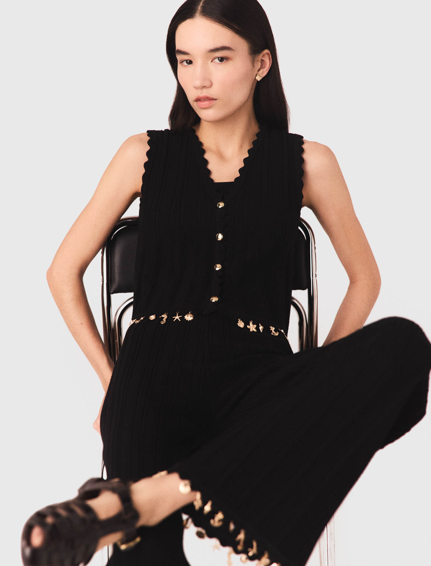 Gold embellished knit cardigan - Black