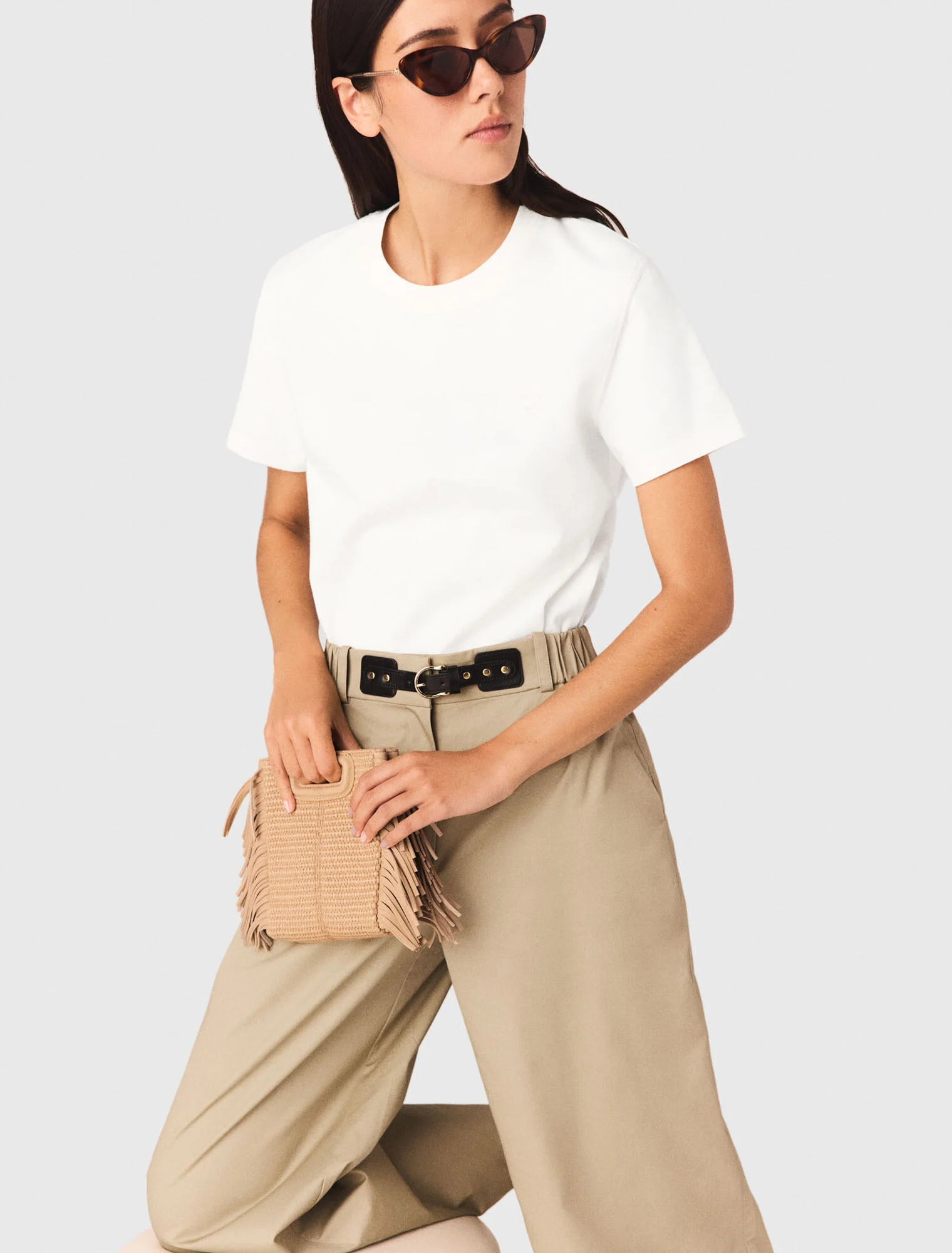 Tshirt with small embroidered logo - White