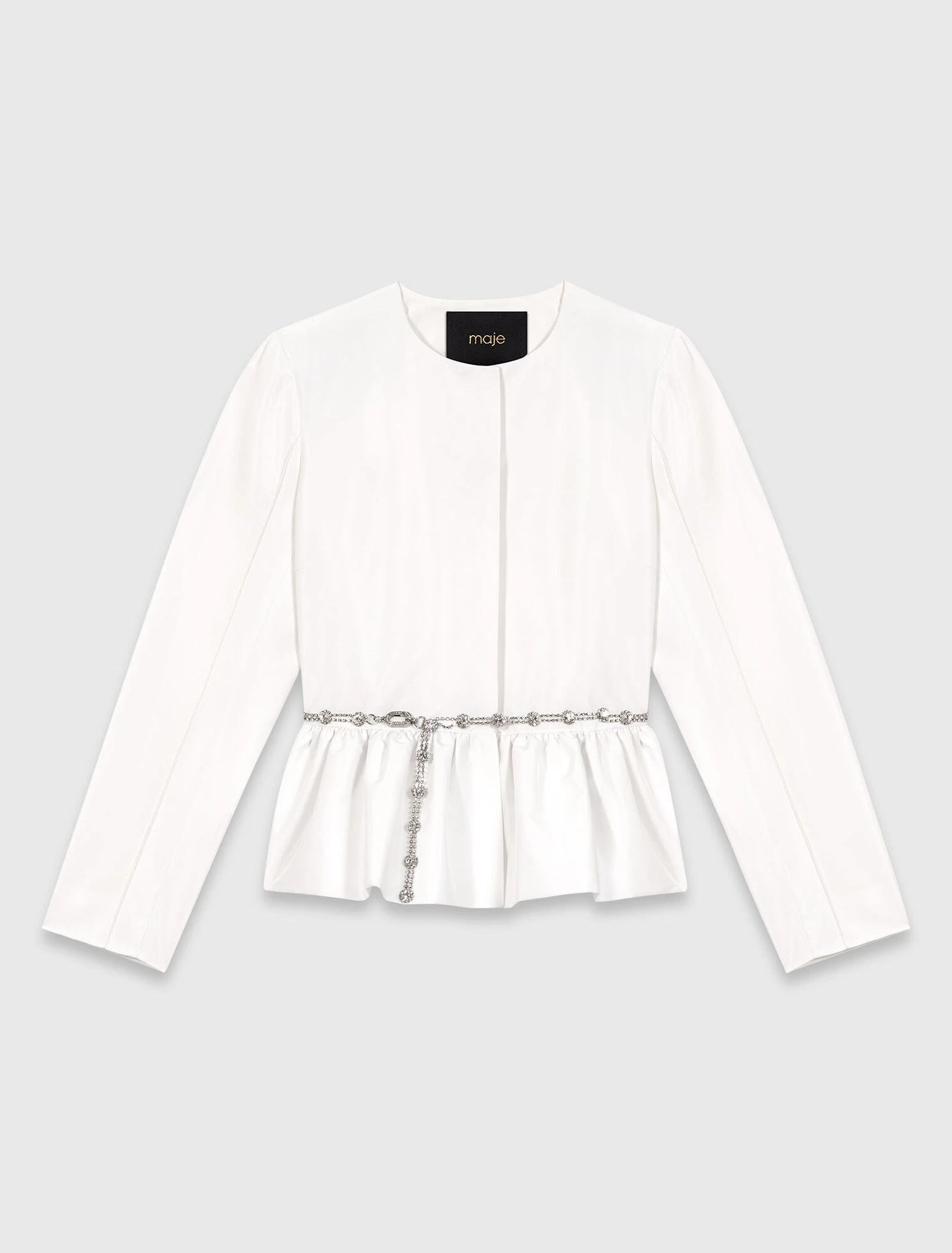 Cropped jacket with jewelled belt - White