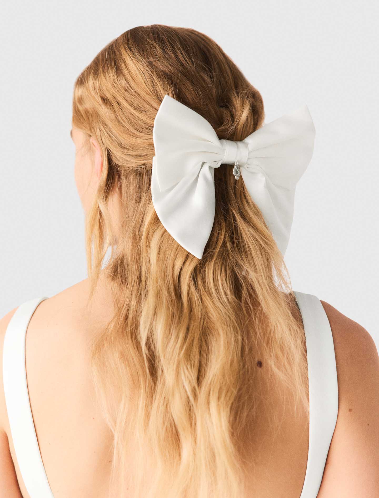 Satin effect bow barrette - White