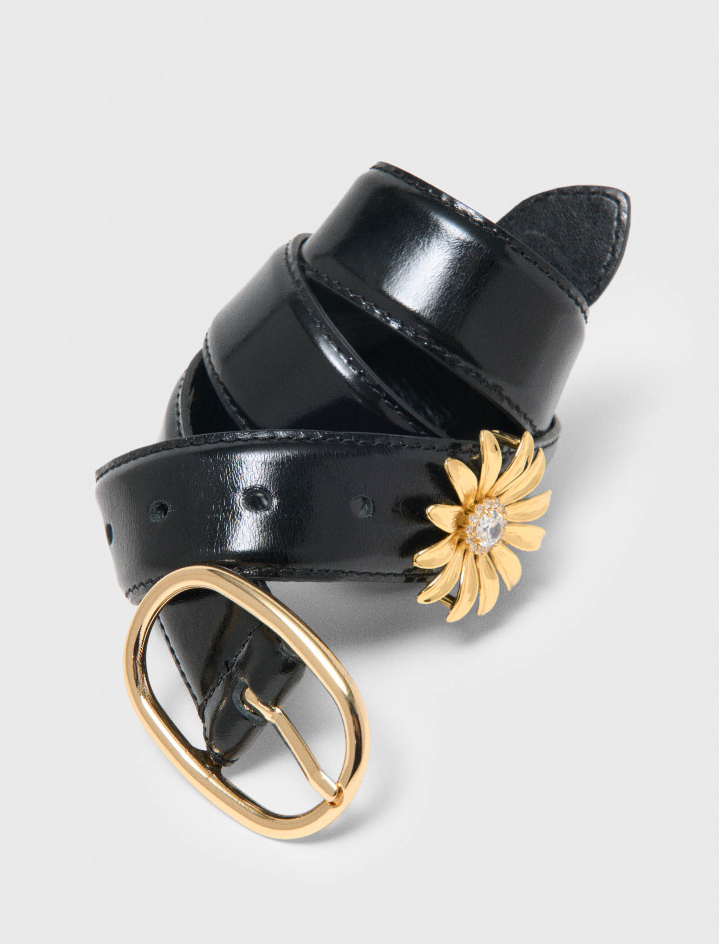 Leather belt with removable jewel - Black