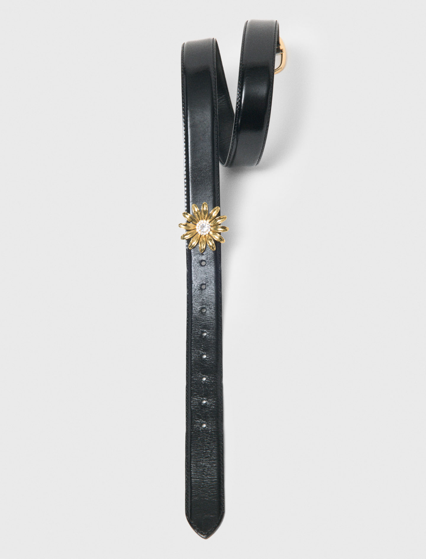 Leather belt with removable jewel - Black