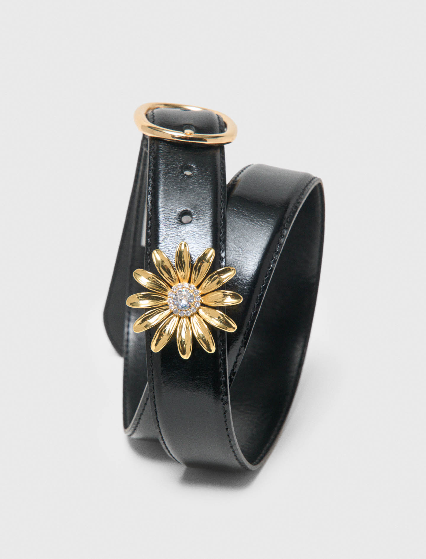 Leather belt with removable jewel - Black
