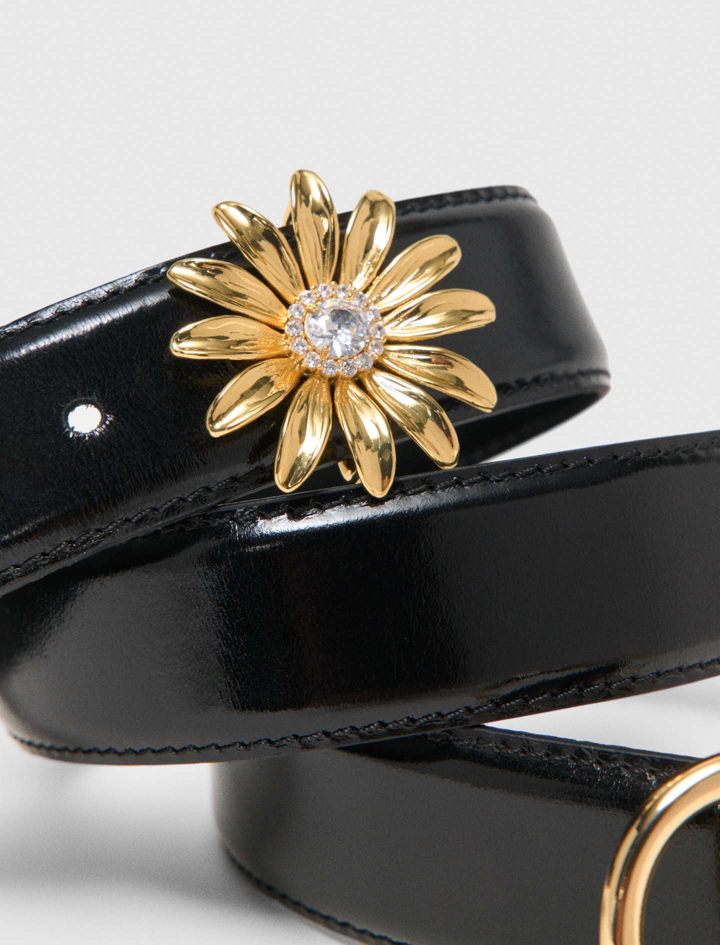 Leather belt with removable jewel - Black