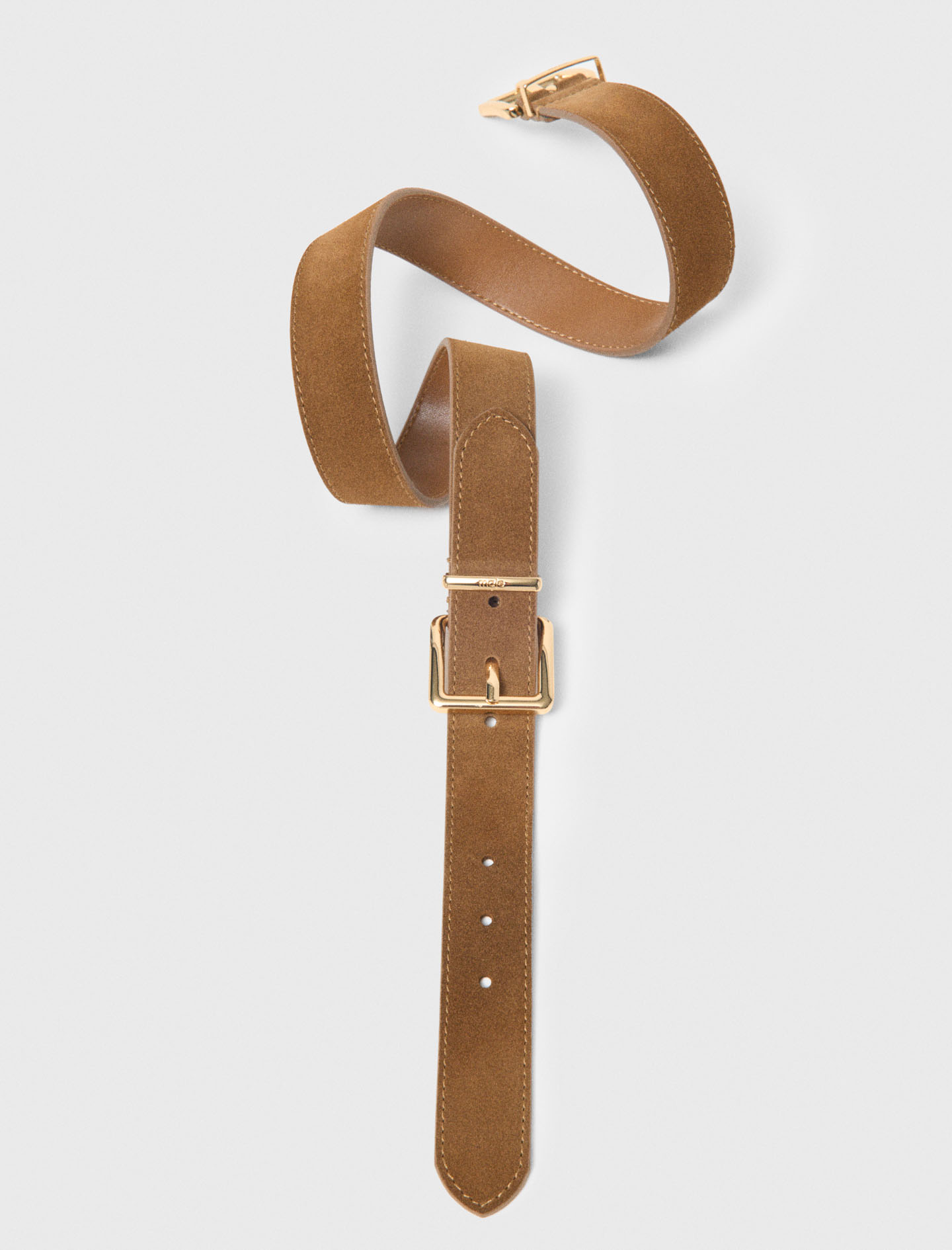 Double buckle suede belt - Brown
