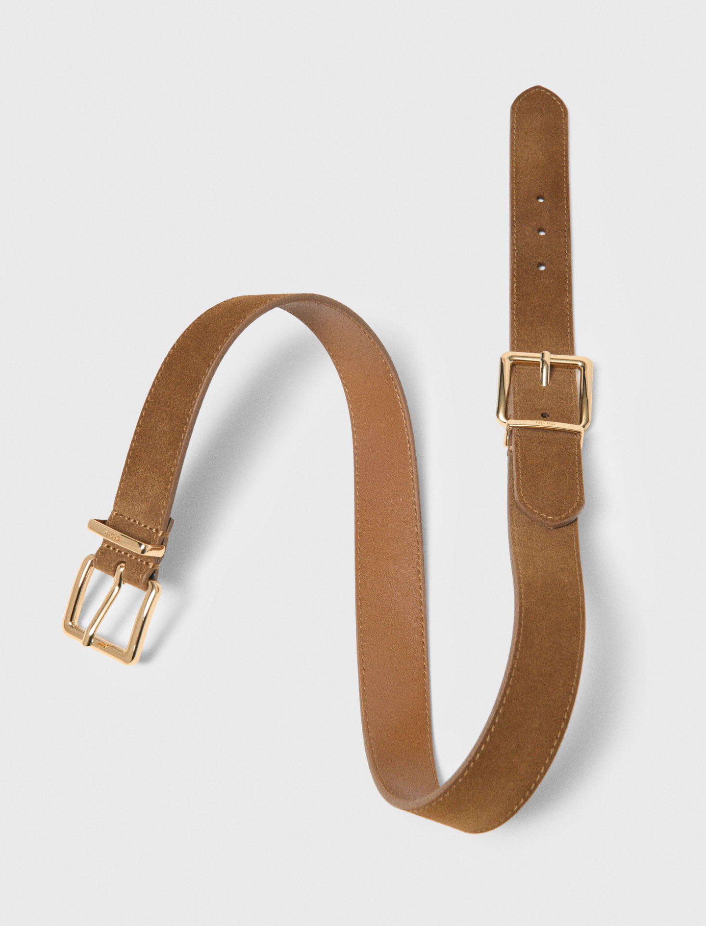 Double buckle suede belt - Brown