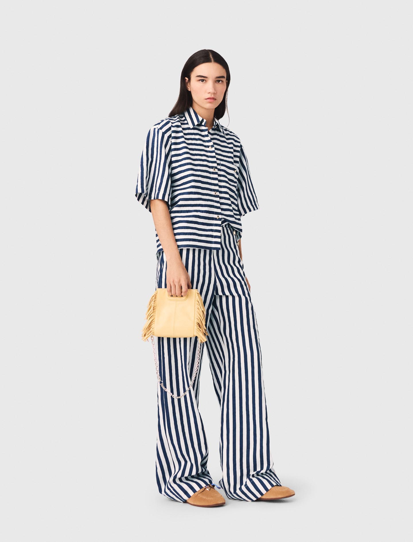 Cropped linen blend shirt - Blue