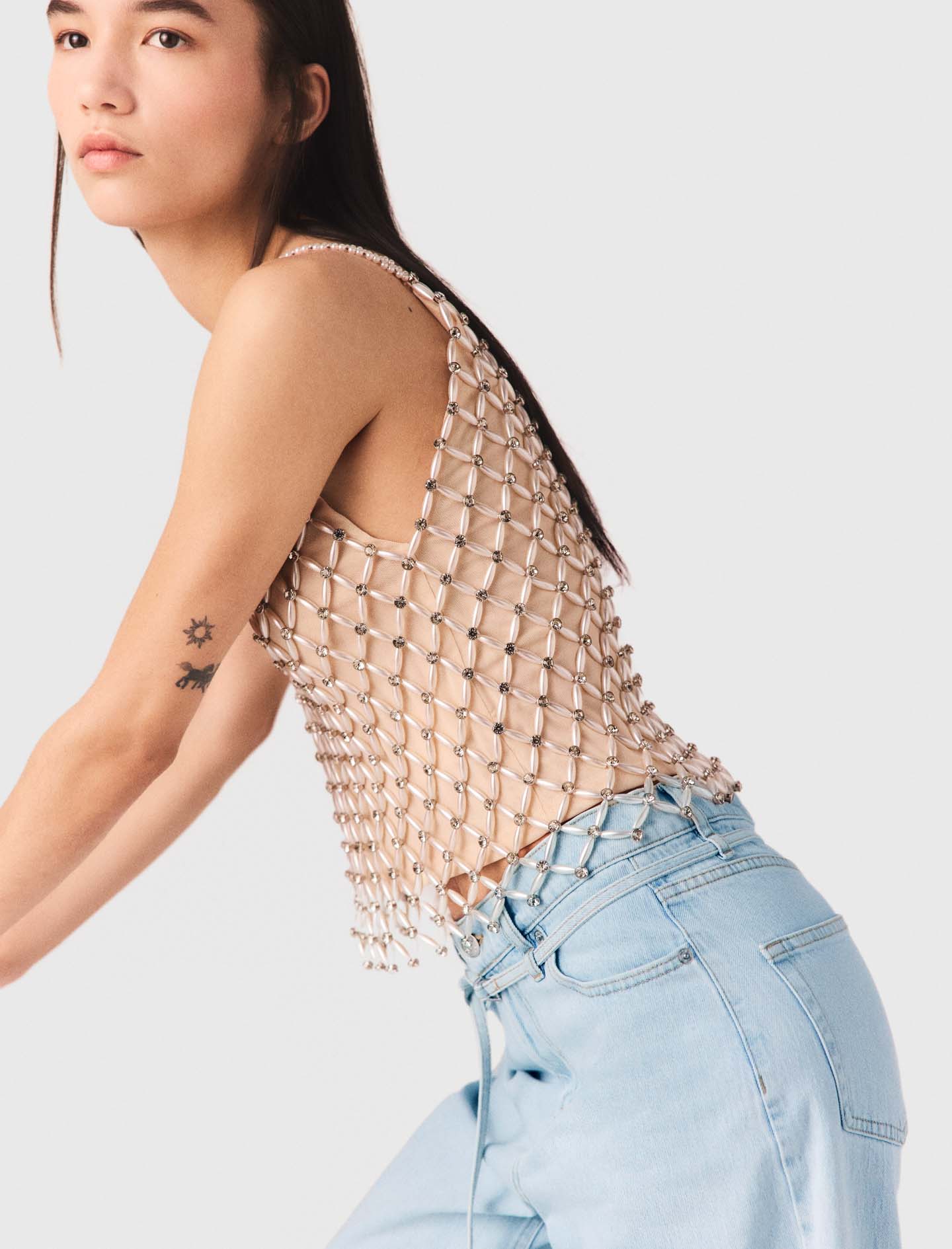 Beaded top with lining - Ecru