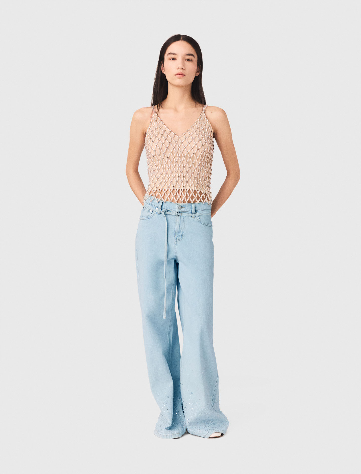 Beaded top with lining - Ecru