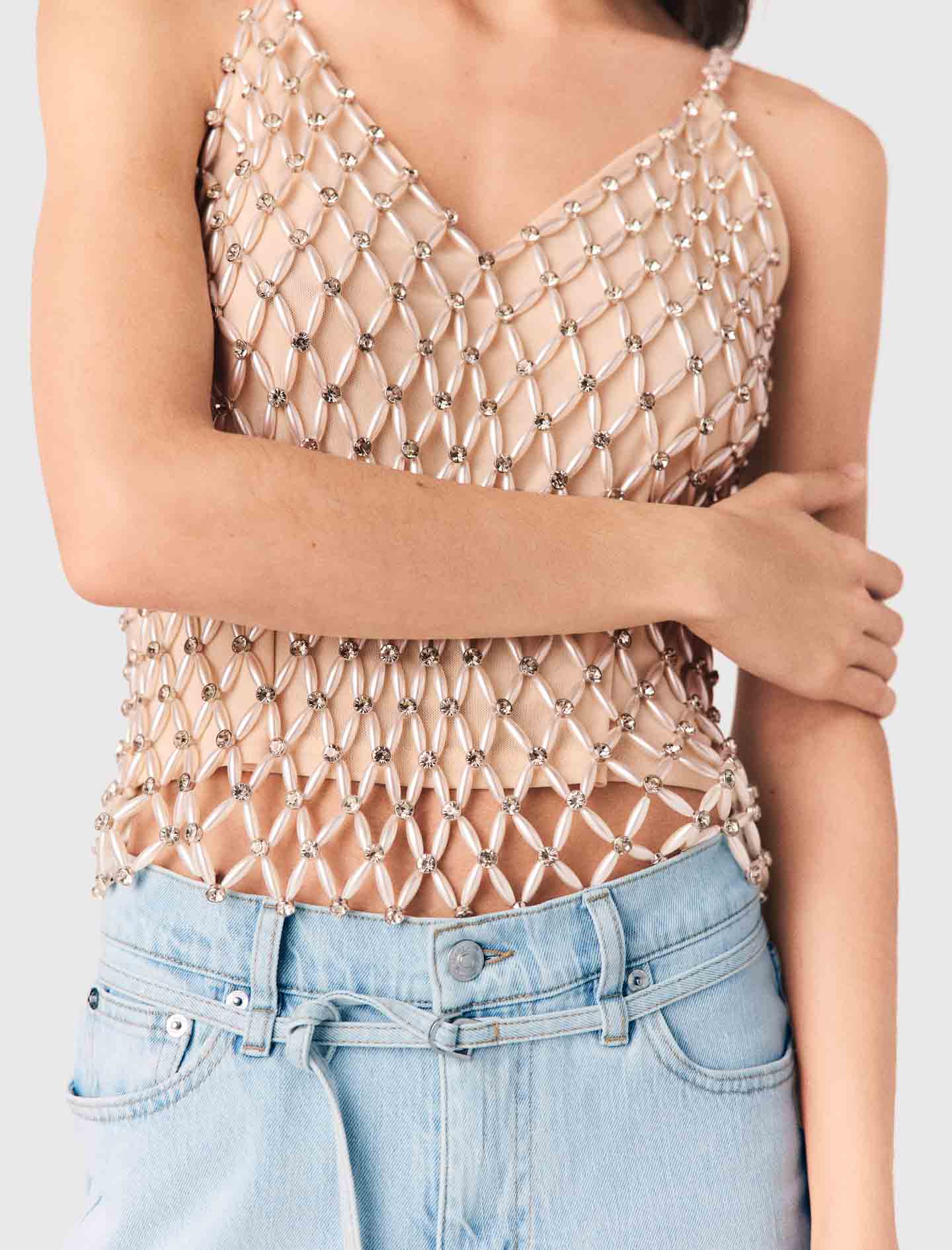 Beaded top with lining - Ecru