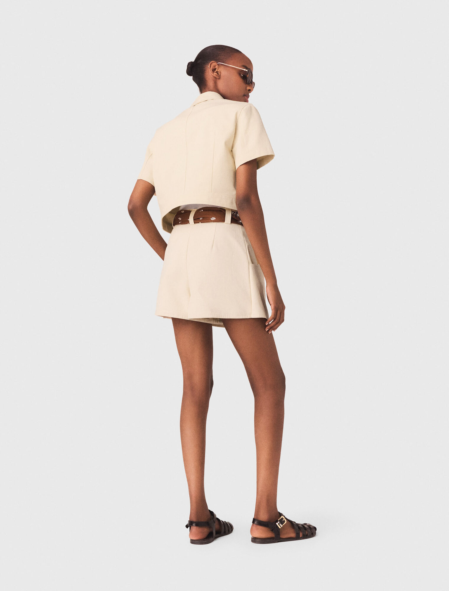 Short sleeved cropped jacket - Ecru